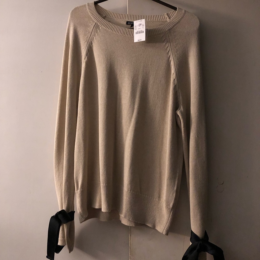 JCrew Sweater with bow tie on wrist